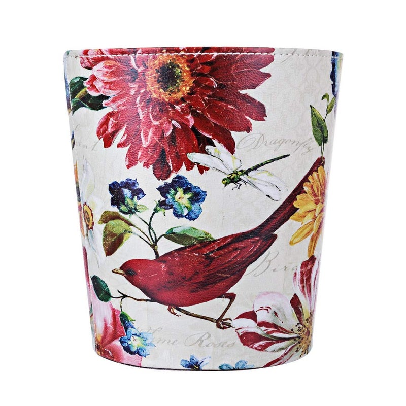 Scakbyer Leather Trash Can, Retro Decorative Waste Basket, 10L Capacity Small Waste Paper Basket, Waterproof Garbage Can for Bathroom, Bedroom, Office, Kitchen and Living Room - Red Bird - Image 4